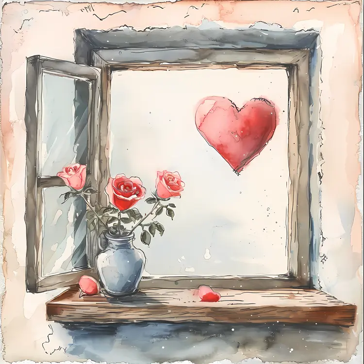 Heart and Roses by the Window