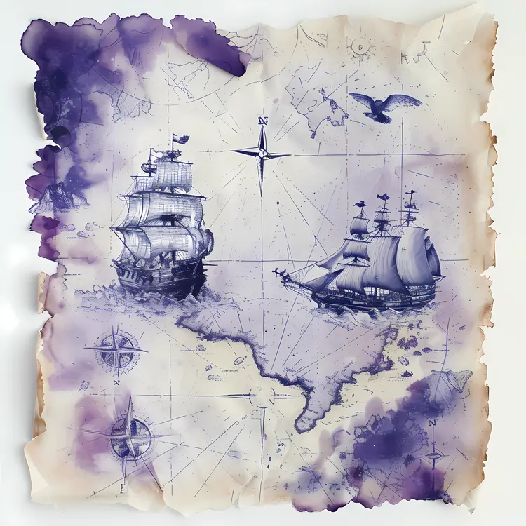 Vintage Map with Ships and Compass
