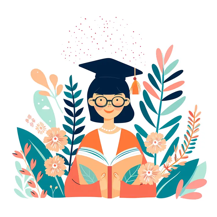 Graduate Student with Flowers Illustration