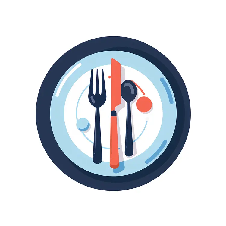Blue and Red Cutlery on Plate Illustration