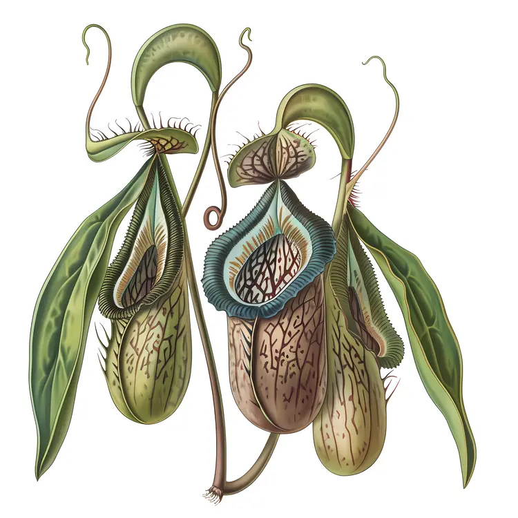 Trio of Green Pitcher Plants