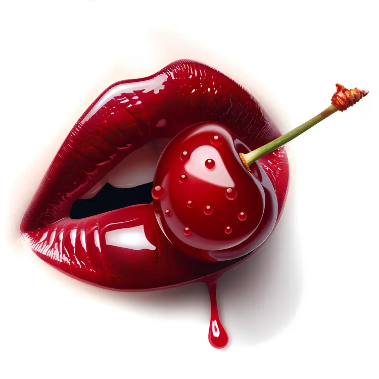 Glossy Red Lips with Dripping Cherry