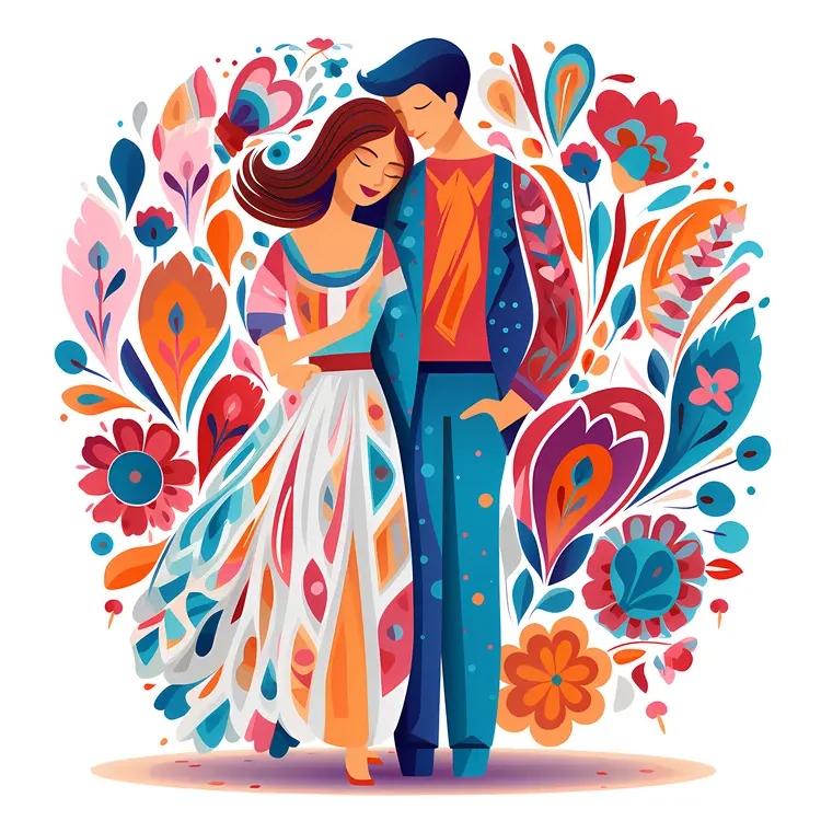 Romantic Couple with Floral Background