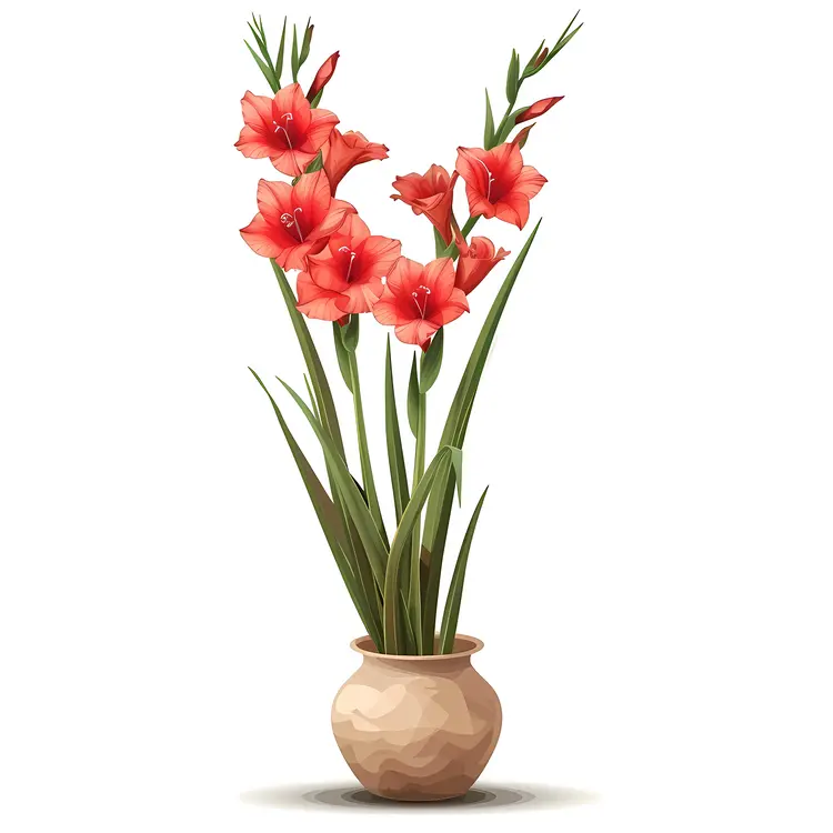 Red Gladiolus Flowers in a Pot