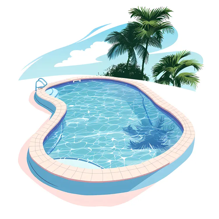 Curved Swimming Pool with Palm Trees Illustration