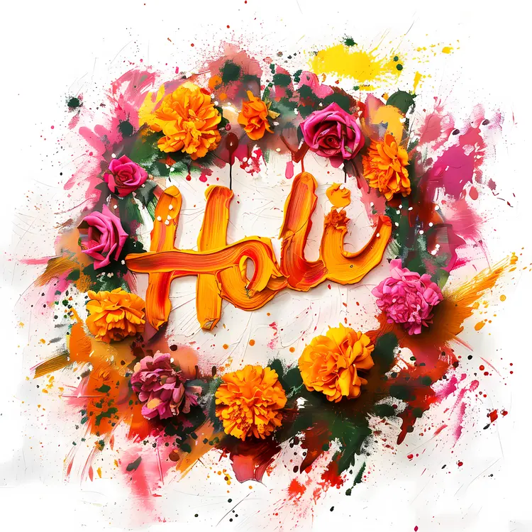 Holi Festival with Floral Wreath and Colors