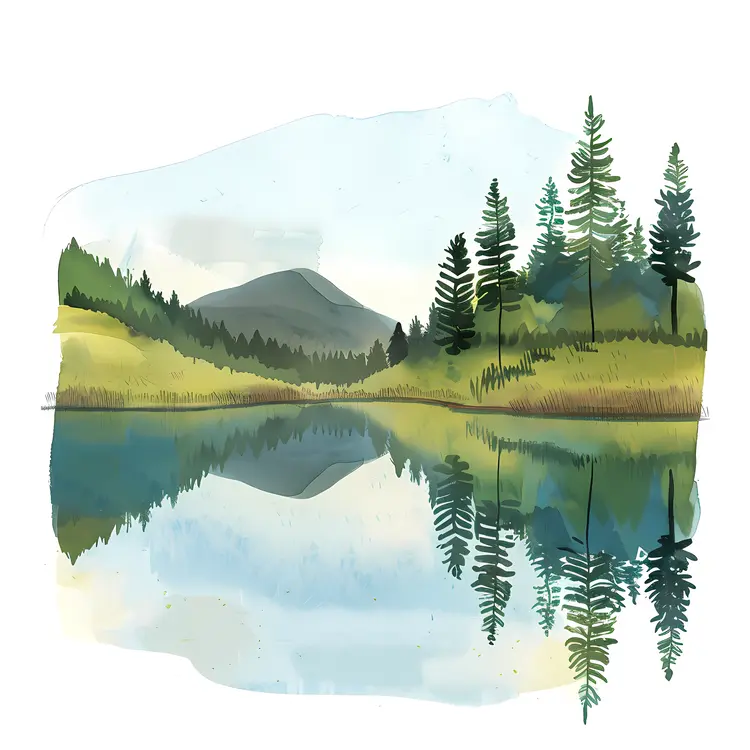 Mountain Landscape Painting with Reflection