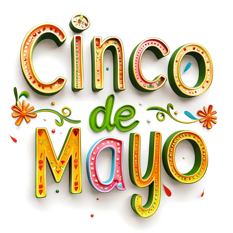 Cinco de Mayo Text with Floral Decorations