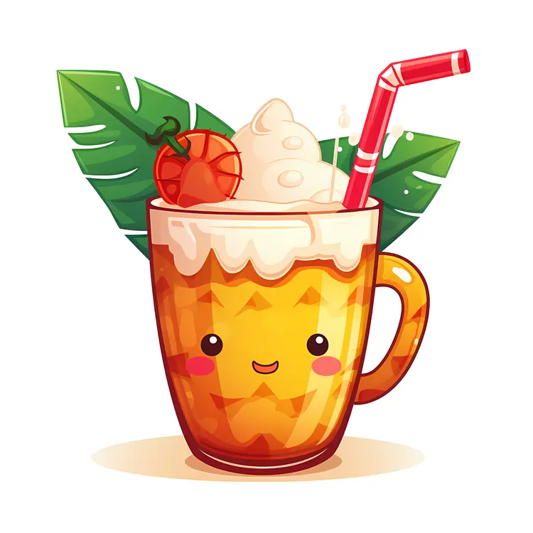 Cute Pineapple Drink with Tropical Leaves