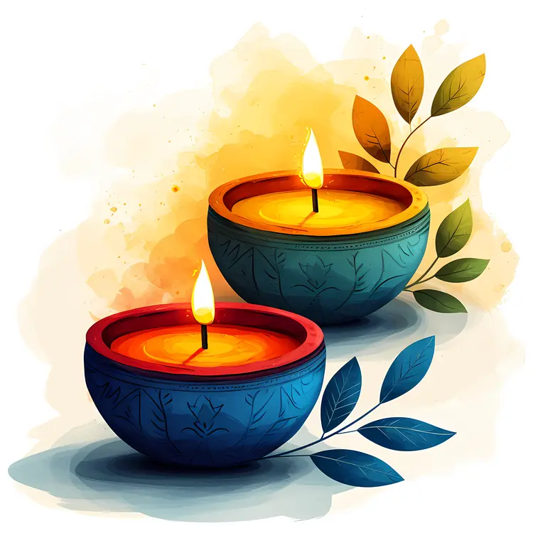 Colorful Candles in Decorative Bowls