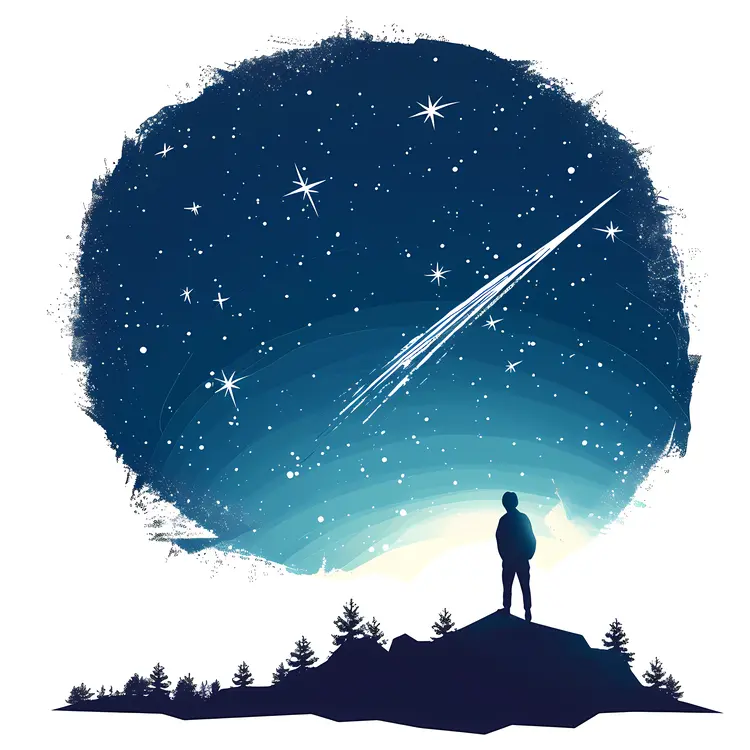 Silhouette and Shooting Star in Starry Night