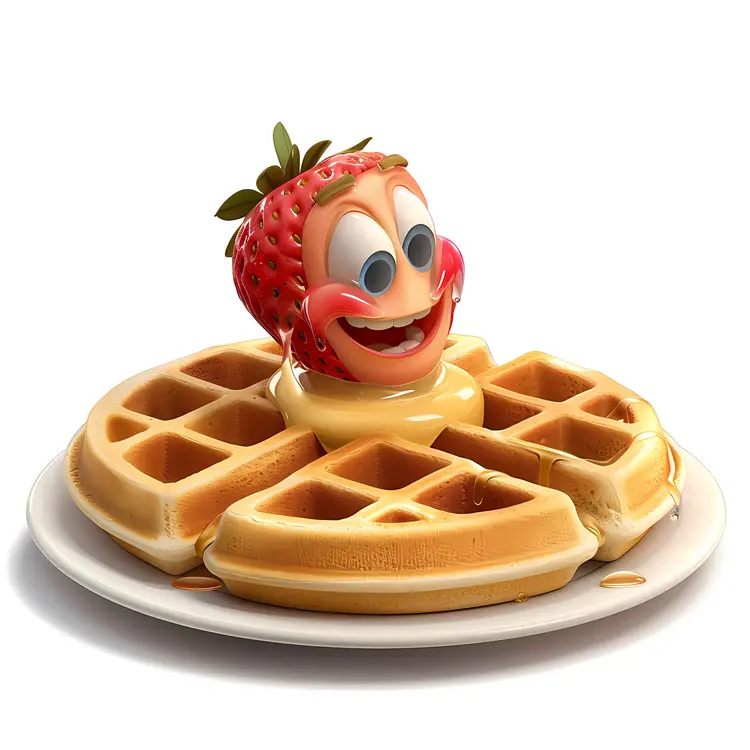 Happy Strawberry on a Waffle