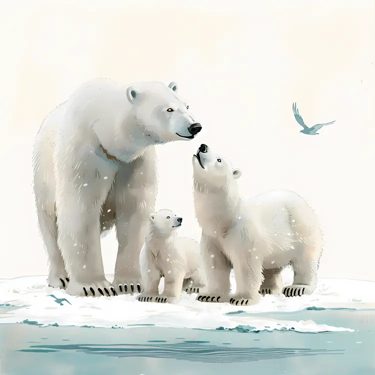Polar Bear Family on Ice