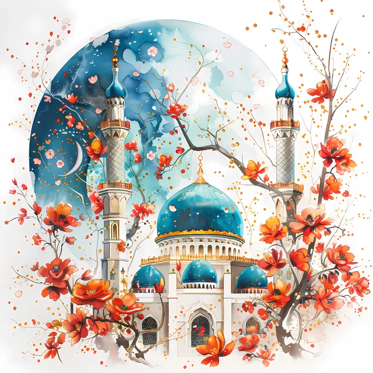 Ornate Mosque and Flowers Illustration