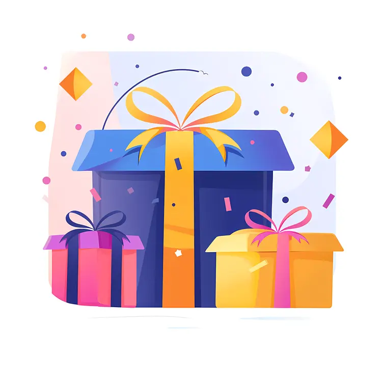 Colorful Gift Boxes with Ribbons and Confetti