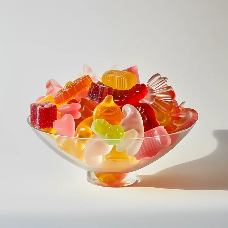 Assorted Gummy Candies in Glass Bowl