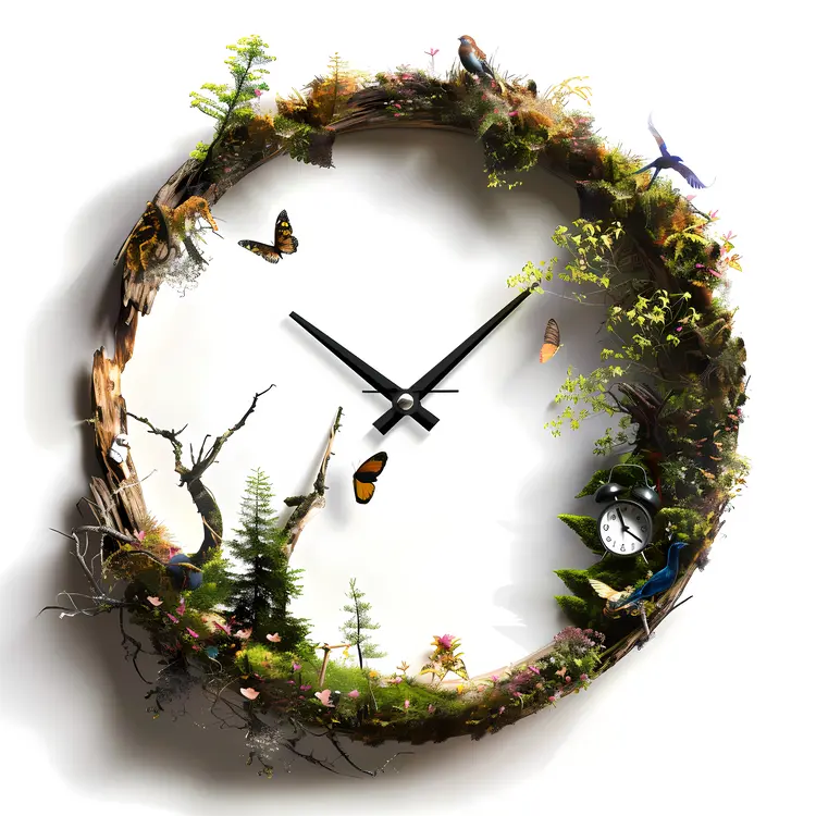 Forest-Themed Nature Clock with Butterflies
