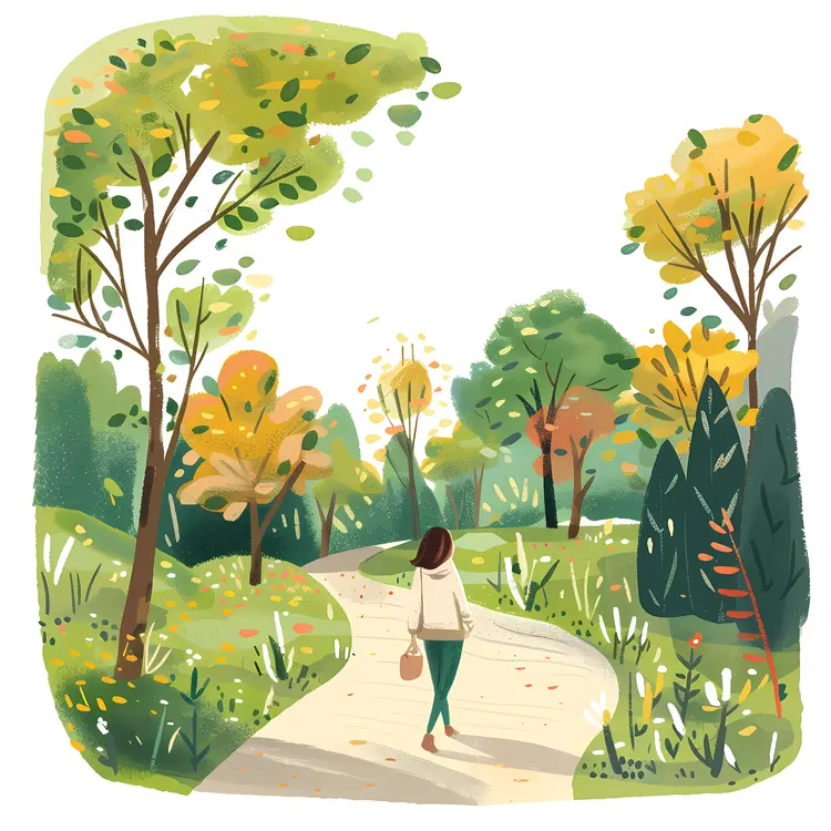 Girl Walking in Autumn Park