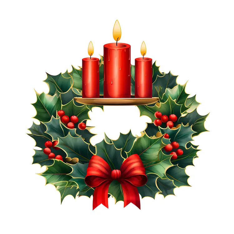 Christmas Wreath with Red Candles and Holly
