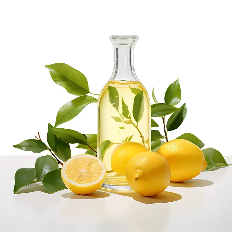 Glass Bottle of Lemon Juice with Fresh Lemons