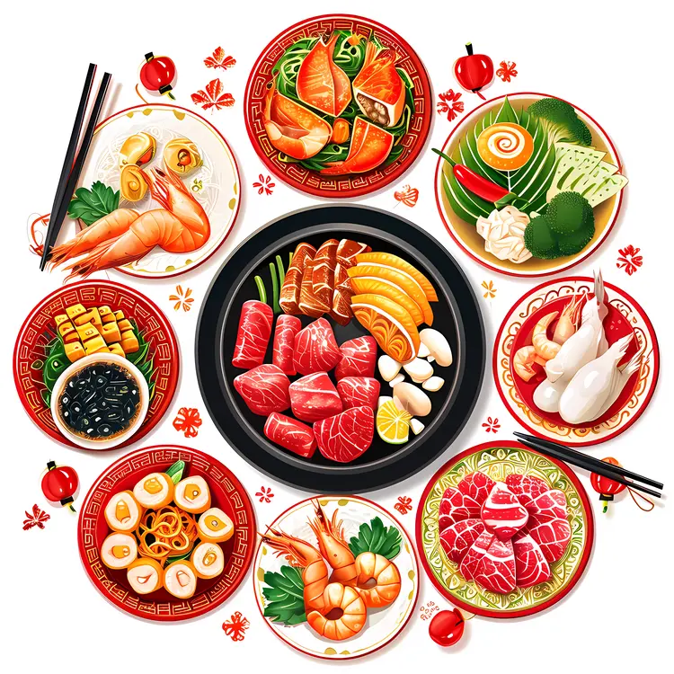 Chinese Hot Pot and Assorted Dishes