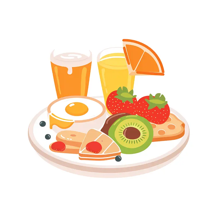 Simple Breakfast Plate with Fruits and Juice