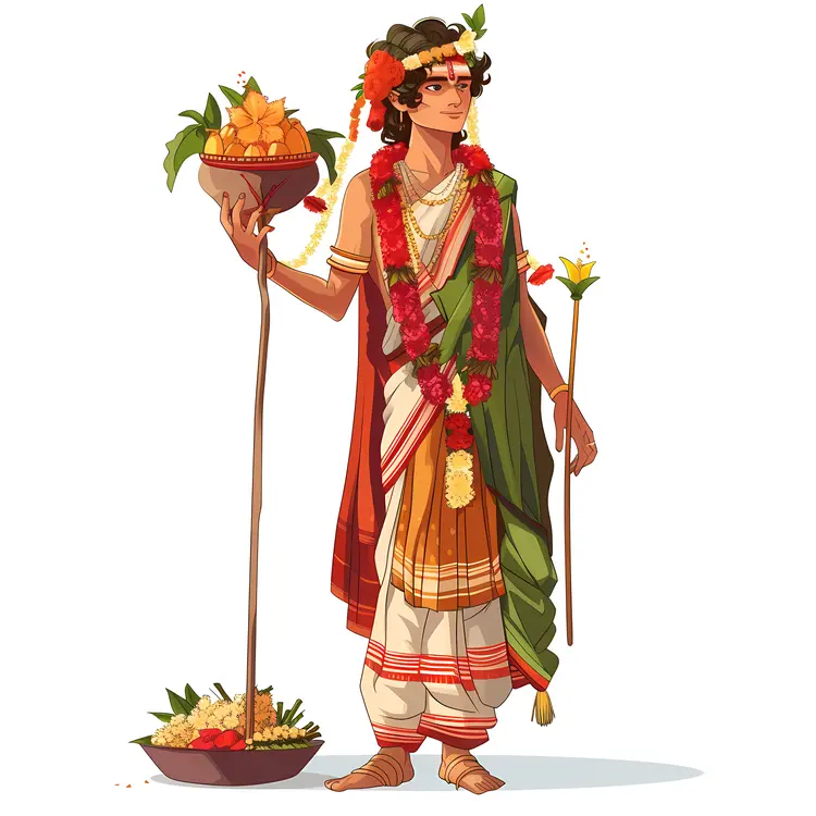 Person Holding Flower Garlands in Traditional Dress