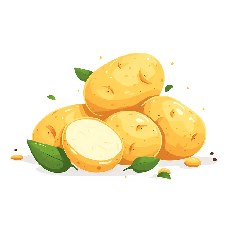 Yellow Potatoes with Leaves Illustration
