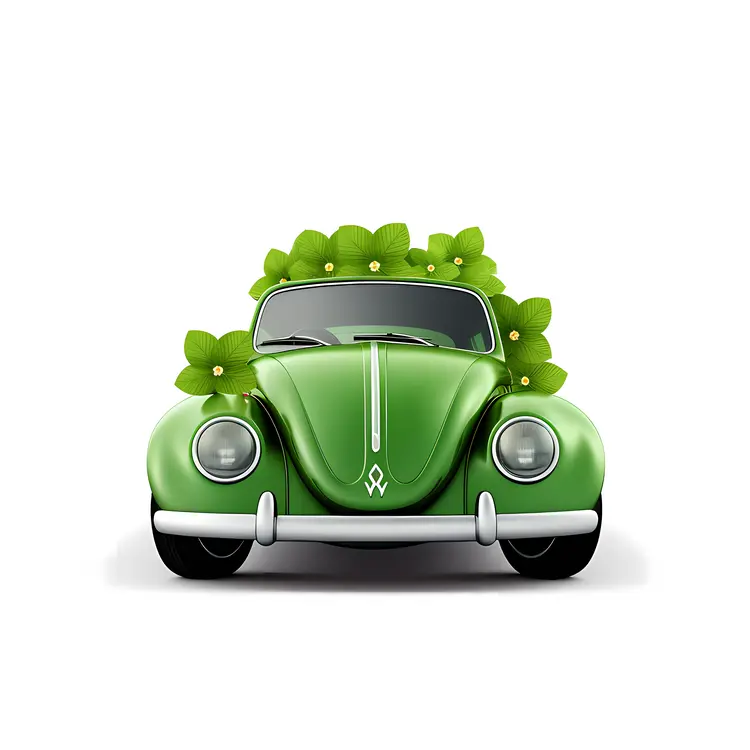 Green Beetle Car with Flowers for St. Patrick's Day