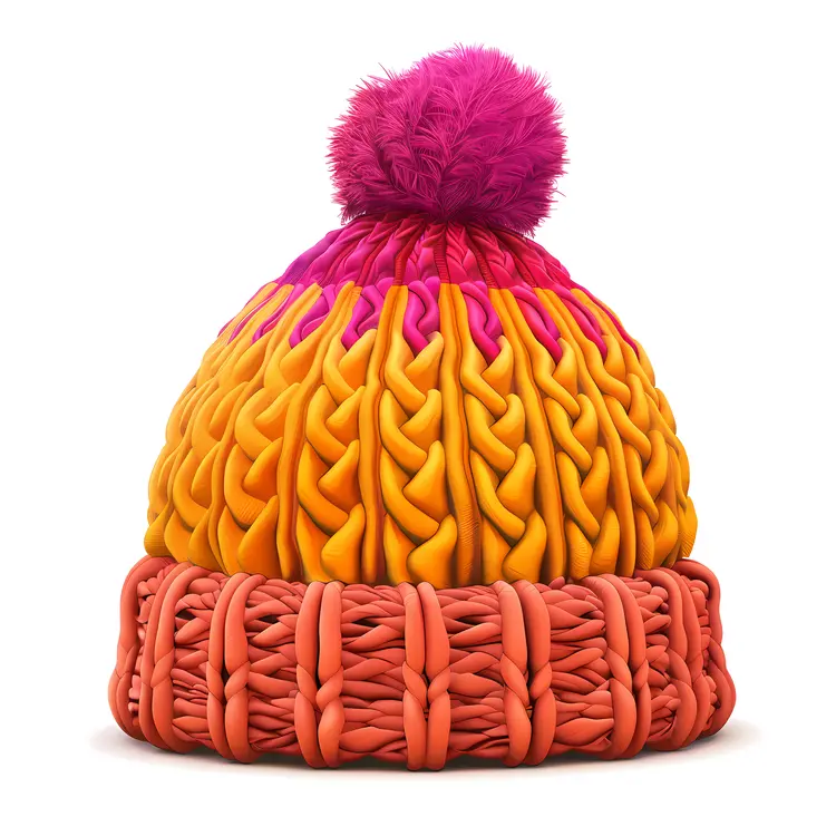 Colorful Knitted Hat with Pom-pom