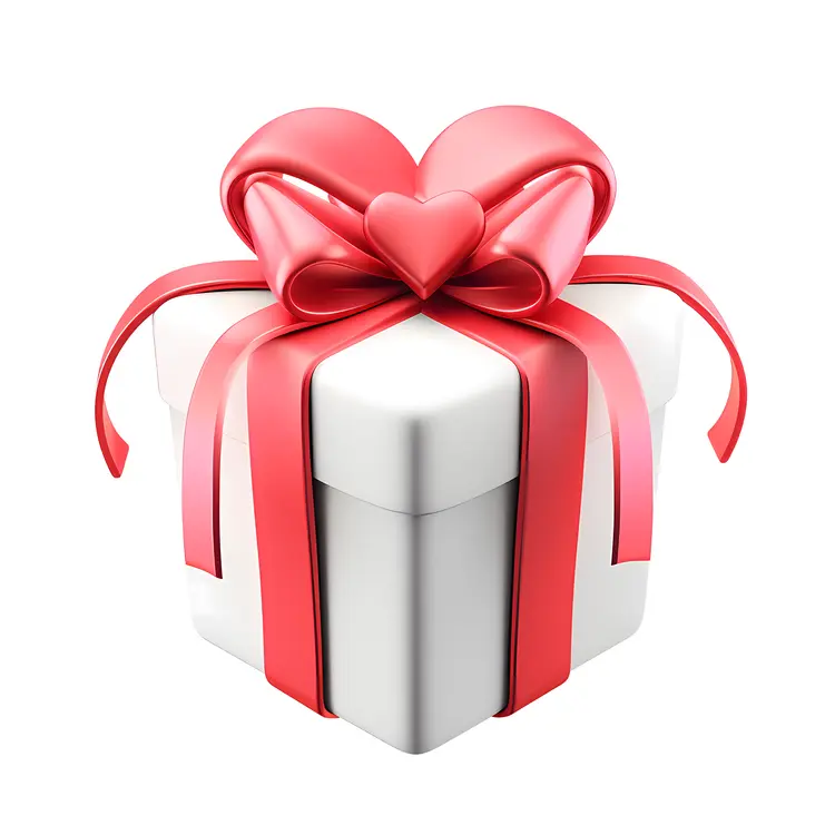 White Gift Box with Red Ribbon and Heart Bow