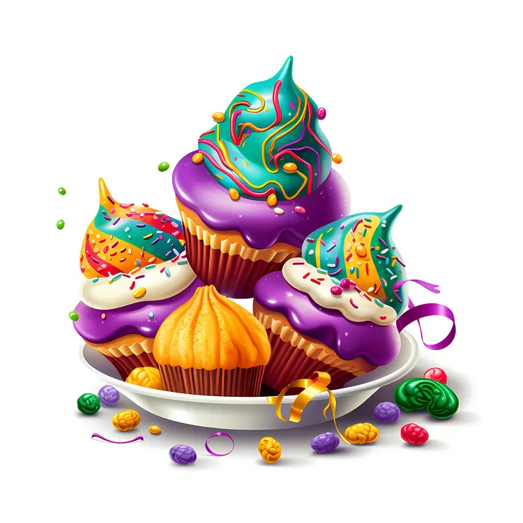 Colorful Frosted Cupcakes for Mardi Gras