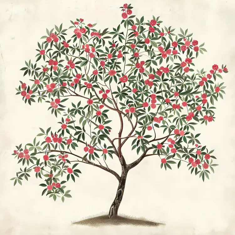 Flowering Tree with Red Flowers