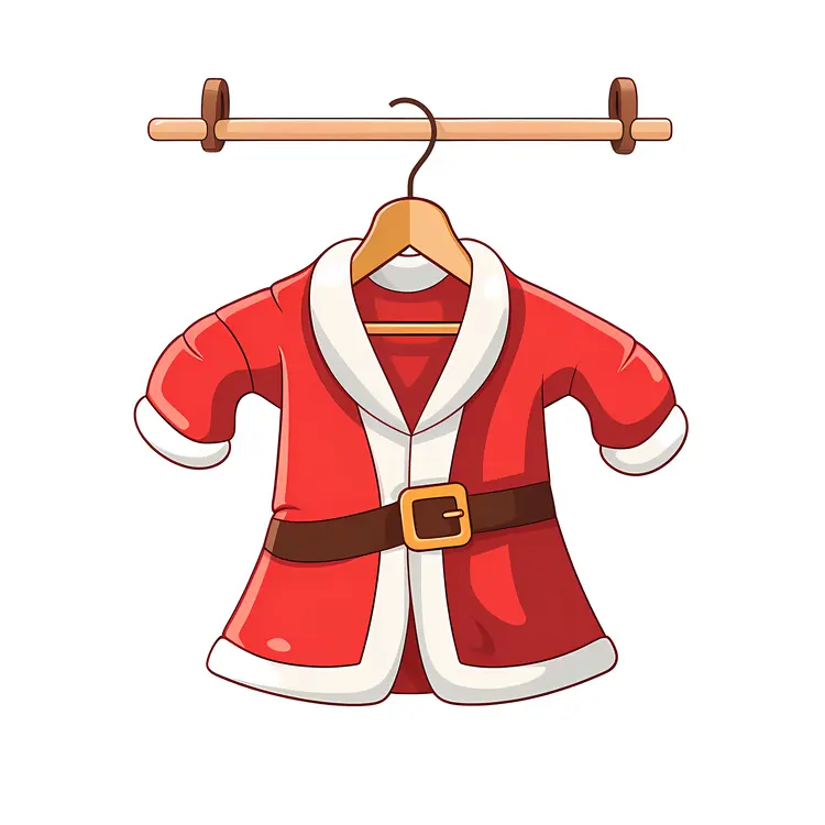 Red Santa Jacket Hanging on a Wooden Hanger