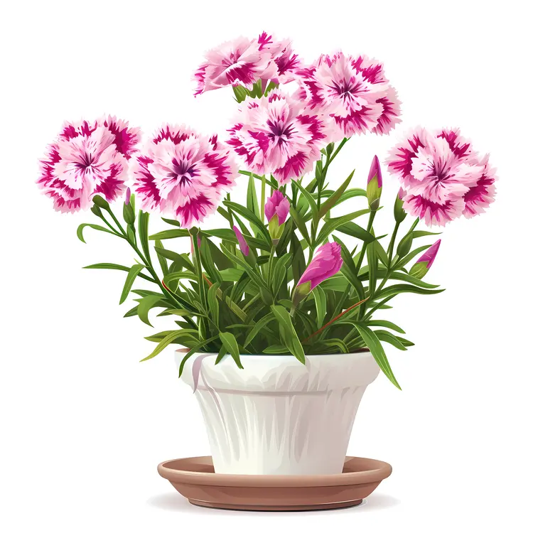 Pink Flowers in a White Pot