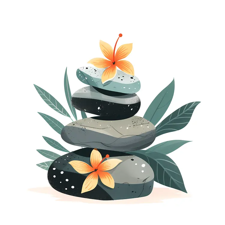Zen Stacked Stones with Flowers