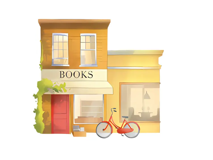 Charming Bookstore with Bicycle