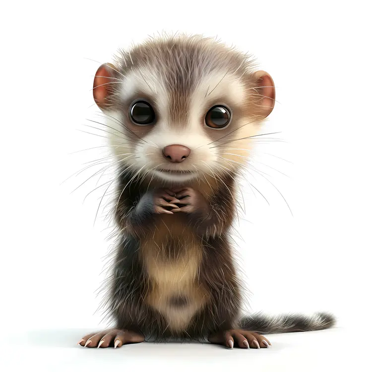 Adorable Ferret Standing and Looking Forward