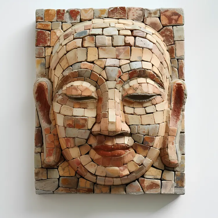 Buddha Head Sculpture in Mosaic Style