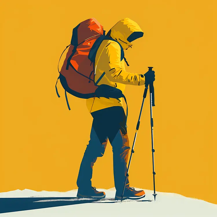 Hiker with Poles in Nature