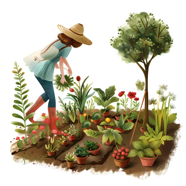 Gardener Tending to Plants