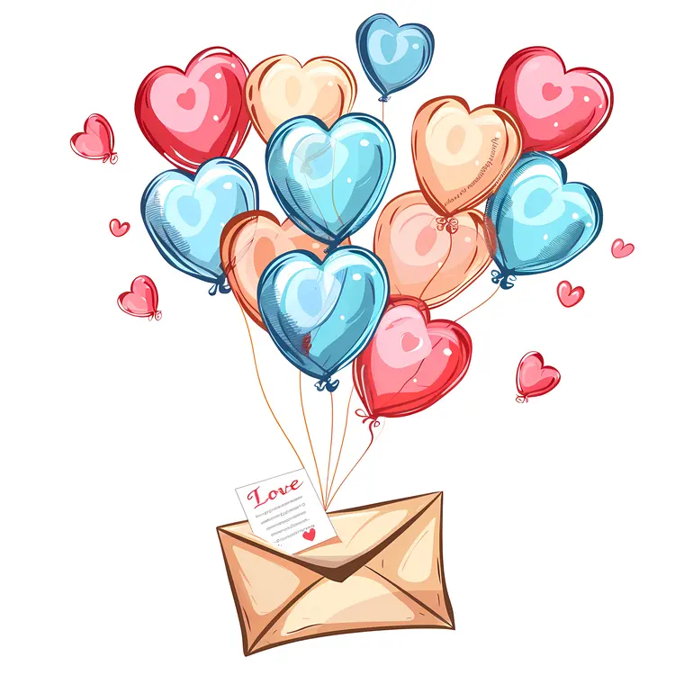 Colorful Heart Balloons in Envelope