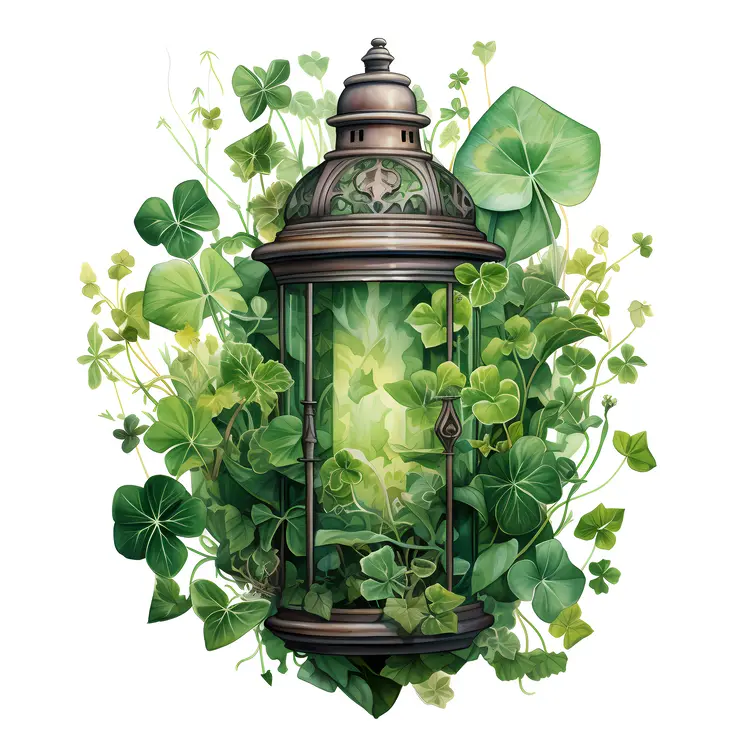 Vintage Lantern with Green Leaves