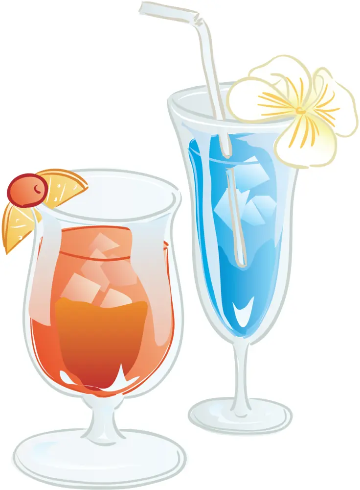 Colorful Cocktail Glasses with Orange and Blue Drinks