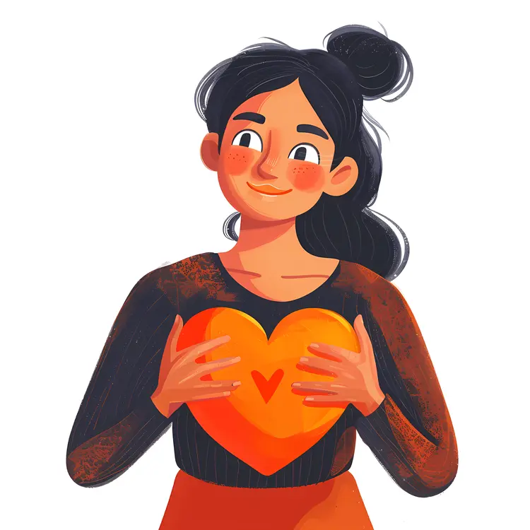 Girl Holding Heart Illustration