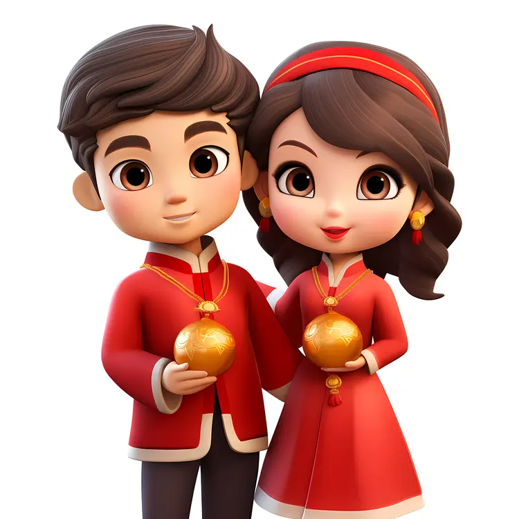 Happy Couple Celebrating Chinese New Year