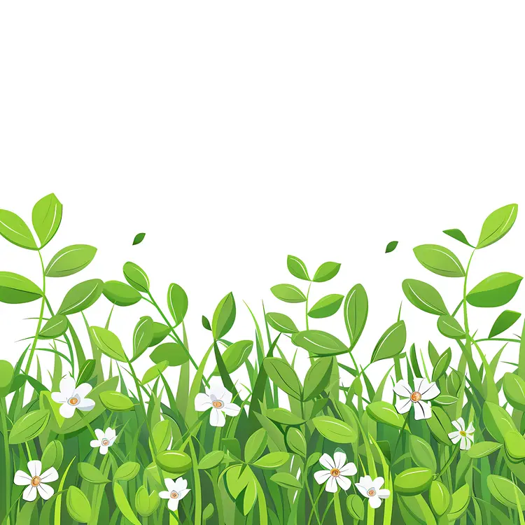 Green Grass and White Flowers in Spring