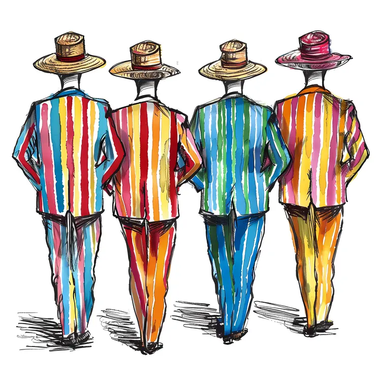 Illustration of Men in Colorful Striped Suits
