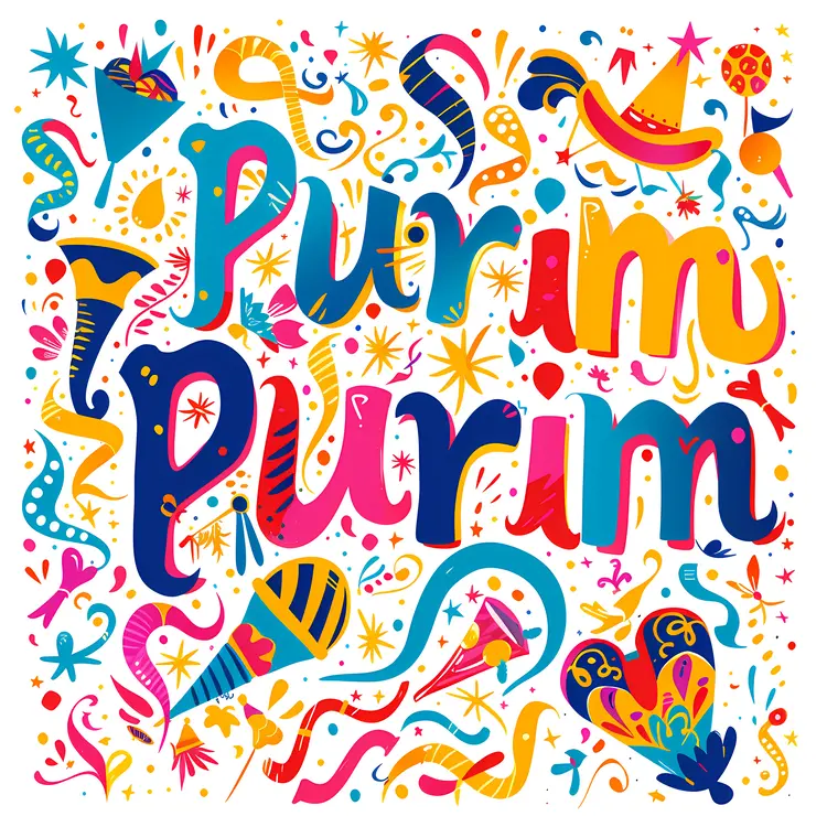 Colorful Purim Text with Decorations