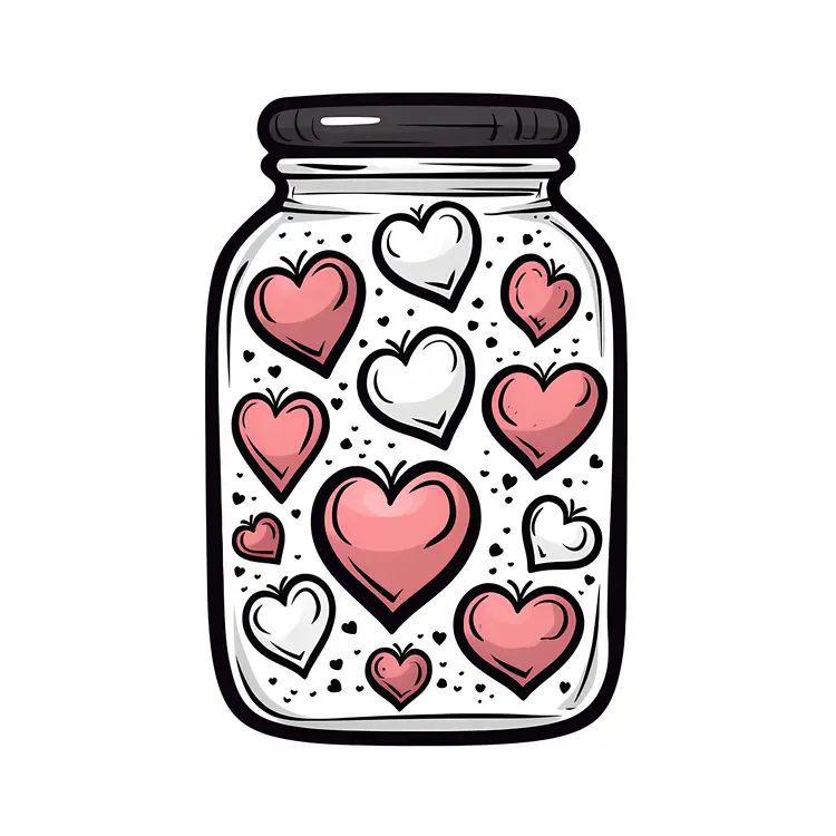 Hearts in a Jar with Black Lid